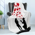 thumbnail image 4 of Engagement Party Soft Flannel Fleece Blanket, Wedding Proposal of Romantic Couple with Hearts Image Happiness, Cozy Plush for Indoor and Outdoor Use, 70" x 90", Black White and Red, by Ambesonne, 4 of 5