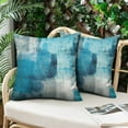 thumbnail image 4 of Outdoor Throw Pillow Covers 16x16 Inch Waterproof Spring Summer Turquoise and Grey Abstract Art Painting Outdoor Pillow Covers for Patio Funiture Garden Couch, 4 of 7