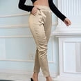 thumbnail image 2 of Hfolob Womens Casual Pants Women's Satin Silky Dress Casual Elastic High Waist Stretch Elegant Pants Trousers Comfy, 2 of 9