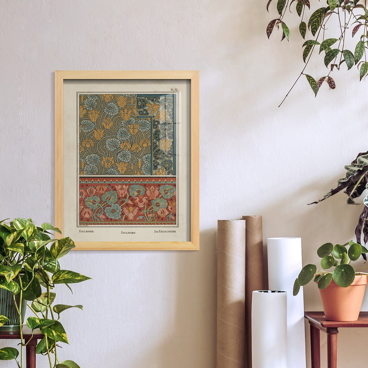 Nouveau Decorative I - Framed Print w/glass - Natural Wood