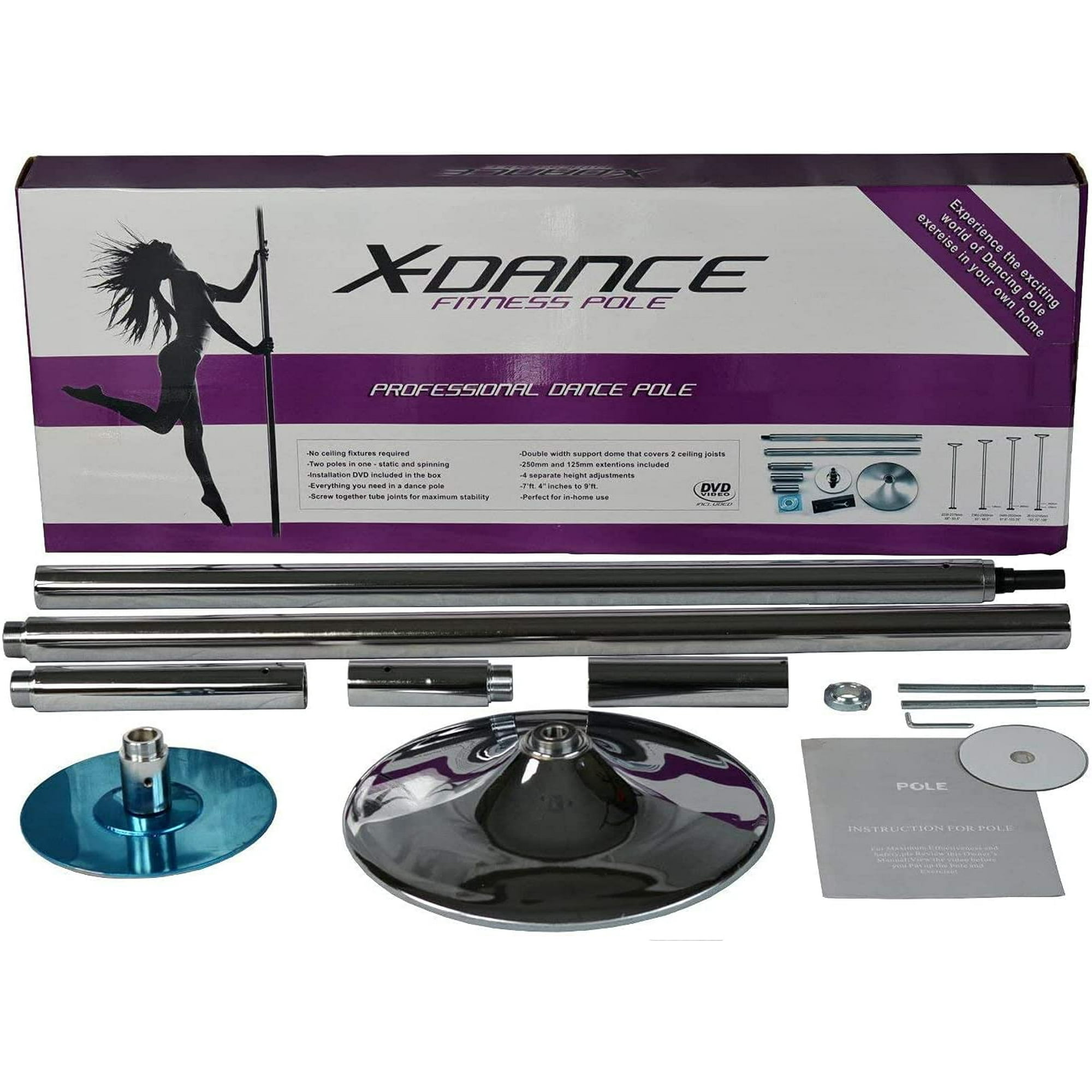 X-Dance Professional Stripper Pole Chrome Spinning Static Exotic