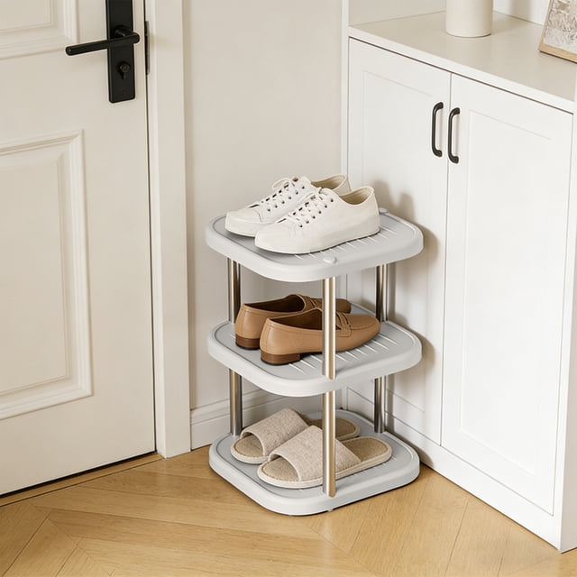 Rewenti 3-Tier Squares Shoe Rack Stackable Entryway Shoe Storage Shelf Deep Width Boot Rack for Closets Dorm Garage Heavy Duty Metal Shoe tower
