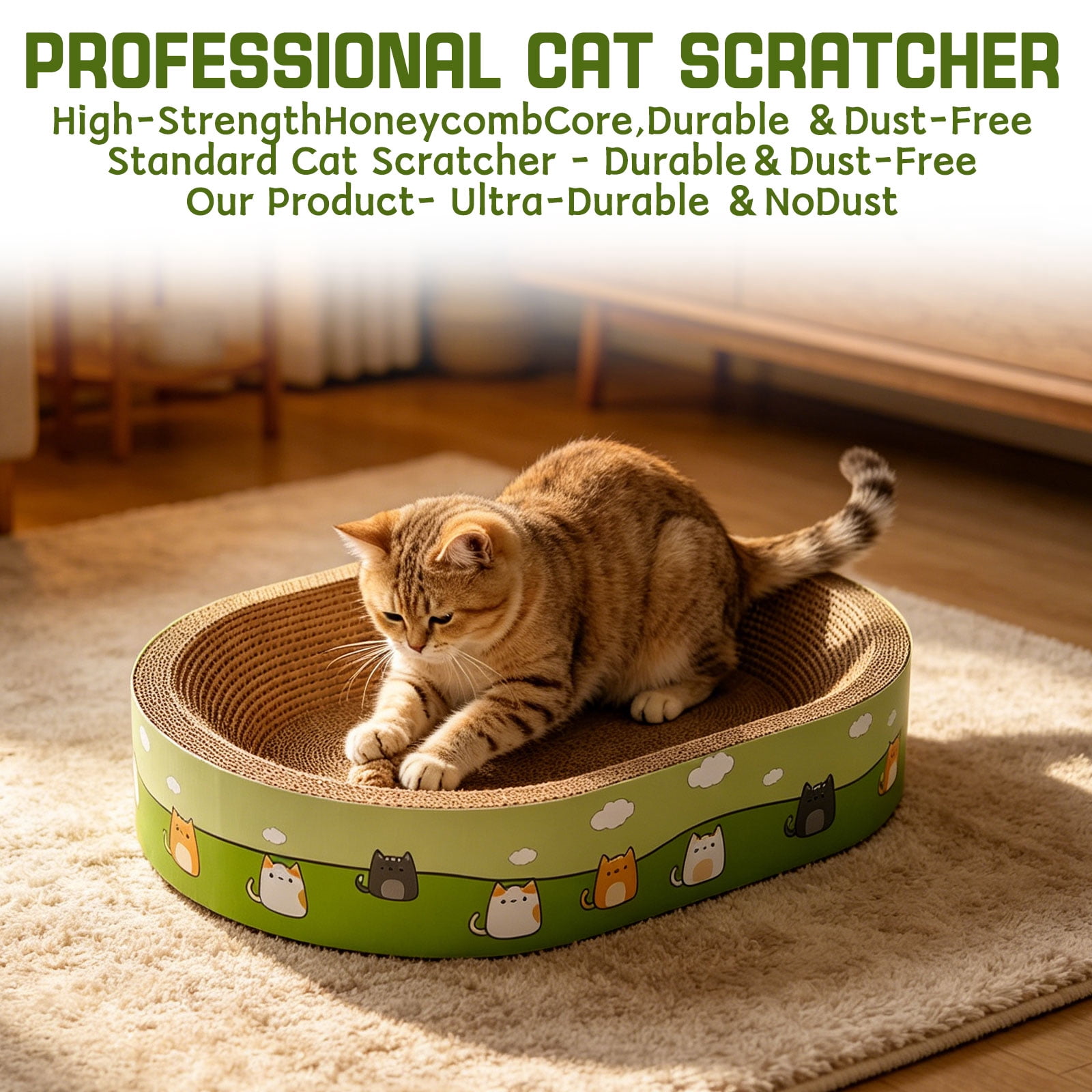 Cat Scratcher Bed, Oval Cat Scratcher Cardboard, Indoor Cat Scratch Bowl, Large Pad Cat Scratching Board for Furniture Protector