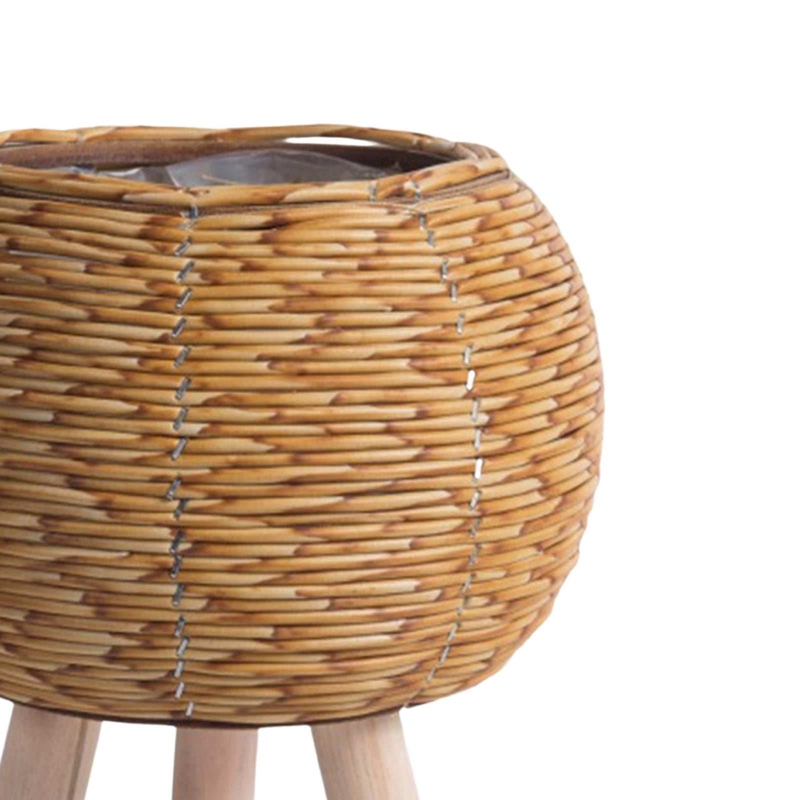 Woven Basket for Plant with Legs Basket Planter Flowerpot Rustic Rattan Basket Flower Pot for Balcony Apartment Drawing Room Decorations Ball Light Brown