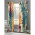 thumbnail image 4 of Boho Orange Teal Red Semi Sheer Window Curtains 96 Inches Long, Modern Abstract Splashing Art Rod Pocket Voile Silky Chiffon Curtain Light Filtering Drapes for Living Room, Kitchen, 52"x96", 2 Panels, 4 of 9