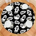 thumbnail image 2 of 44in Round Halloween Pumpkin Ghost Tablecloth with Elastic Edge, Fitted Table Cover for 36-44" Tables, Polyester Reusable Table Cloths Wipe Clean for Picnic, Dining, Outdoor Use and Party Decor, 2 of 7