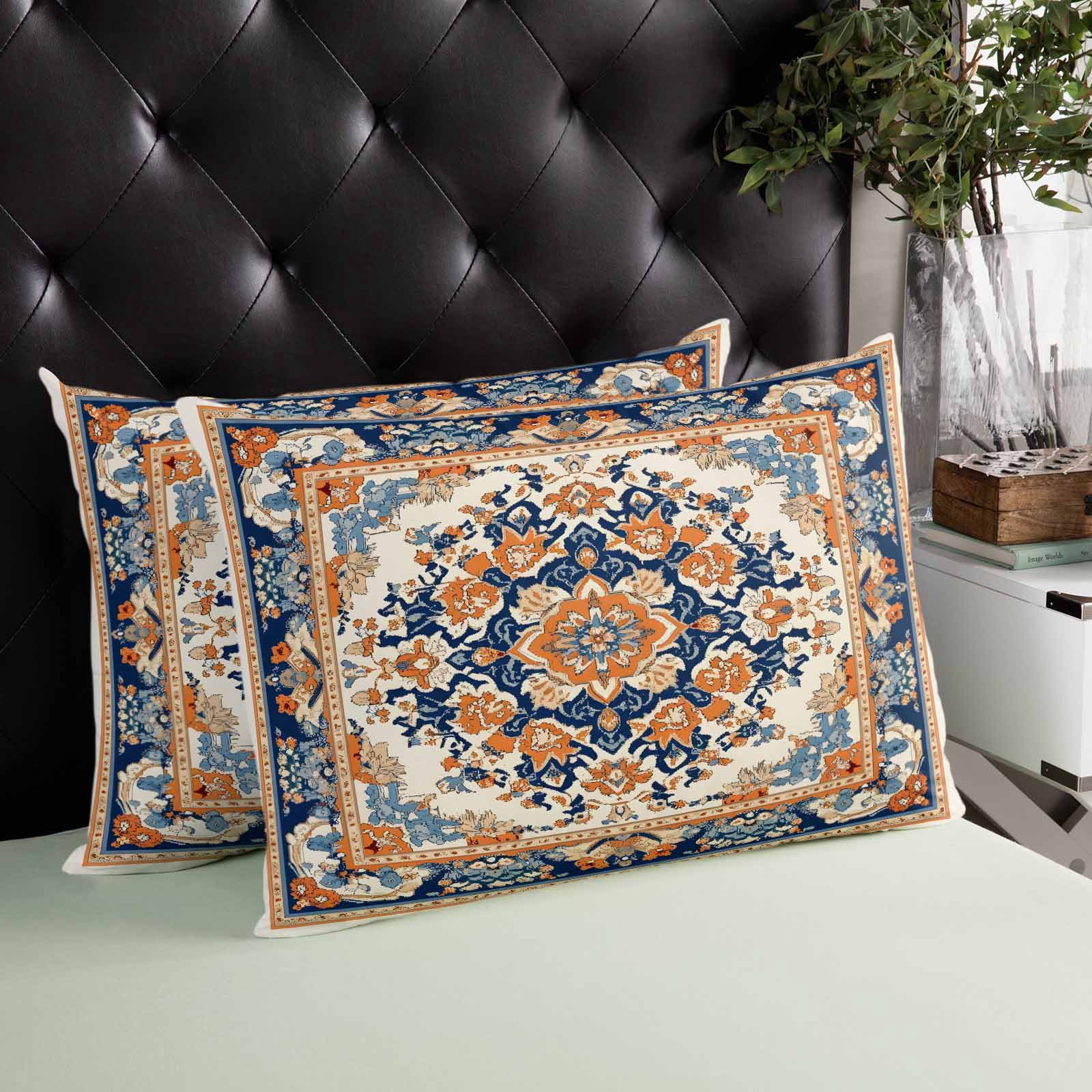 Blue Burnt Orange Boho Throw Pillow Cover 24 x 36 Inch Decorative Pillow Cover Antique Southwestern Art Lumbar Pillowcase Seasonal Rectangle Cushion Case for Couch Sofa Bed Living Room