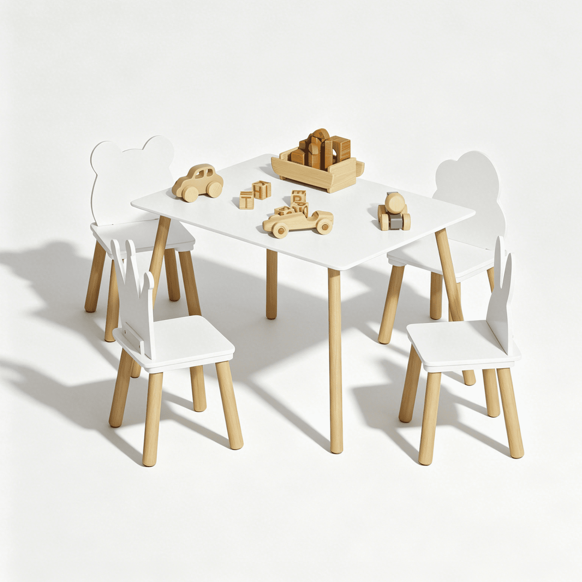 Kids Table and Chair Set 31.5 Inch, 5 Piece Wooden Activity Table and 4 Chairs for Toddlers Children, White
