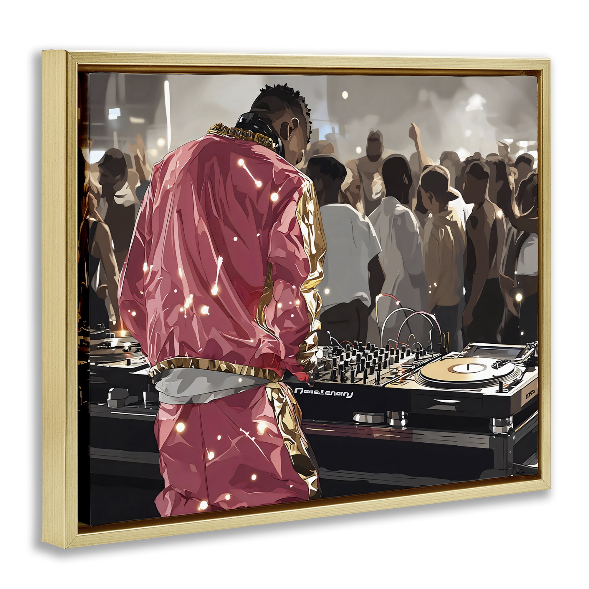 Stupell Industries DJ Performance At Nightclub Gold Framed Floater Canvas Wall Art, design by Franklyn Gregory