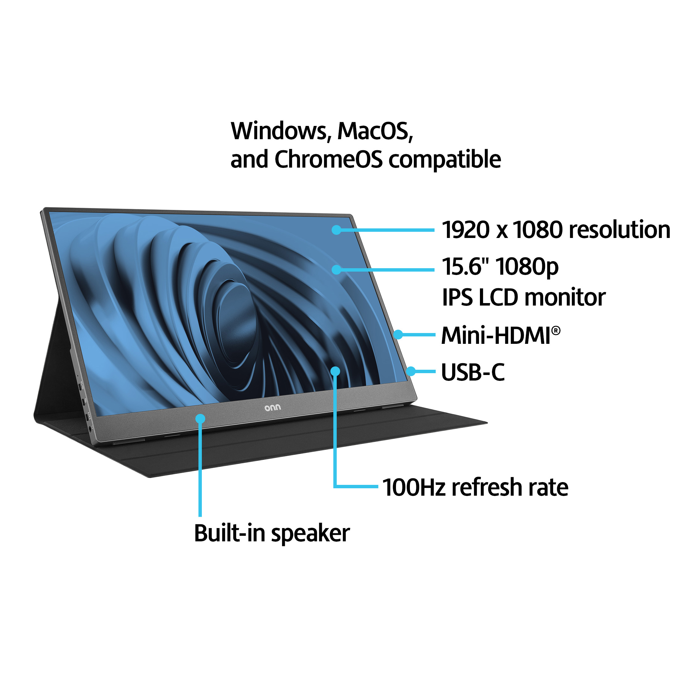 onn 15.6" FHD Portable Office Monitor, Black photo 6