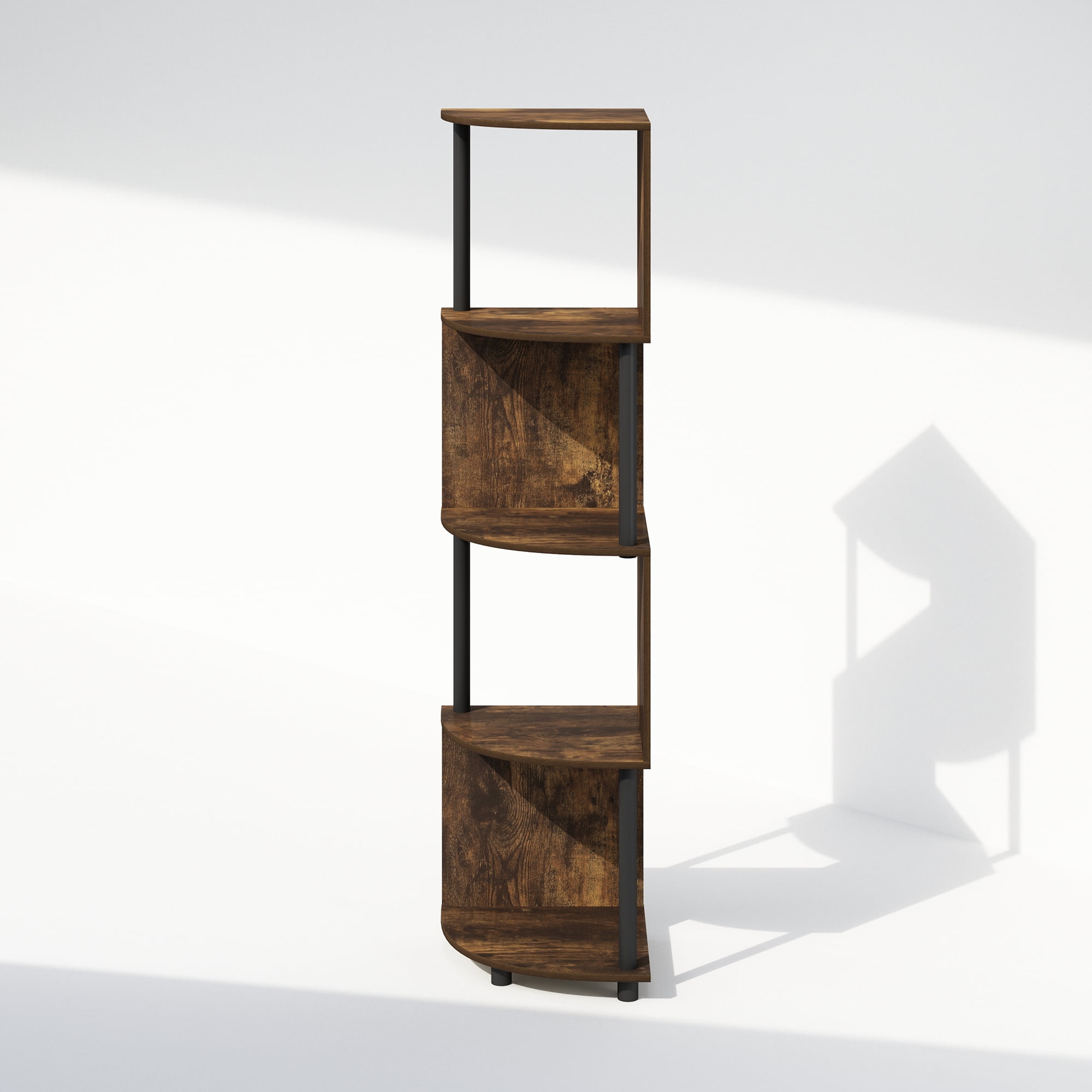 Furinno Basic 4-Tier Zigzag Corner Multipurpose Standing Shelf, Amber Pine/Black