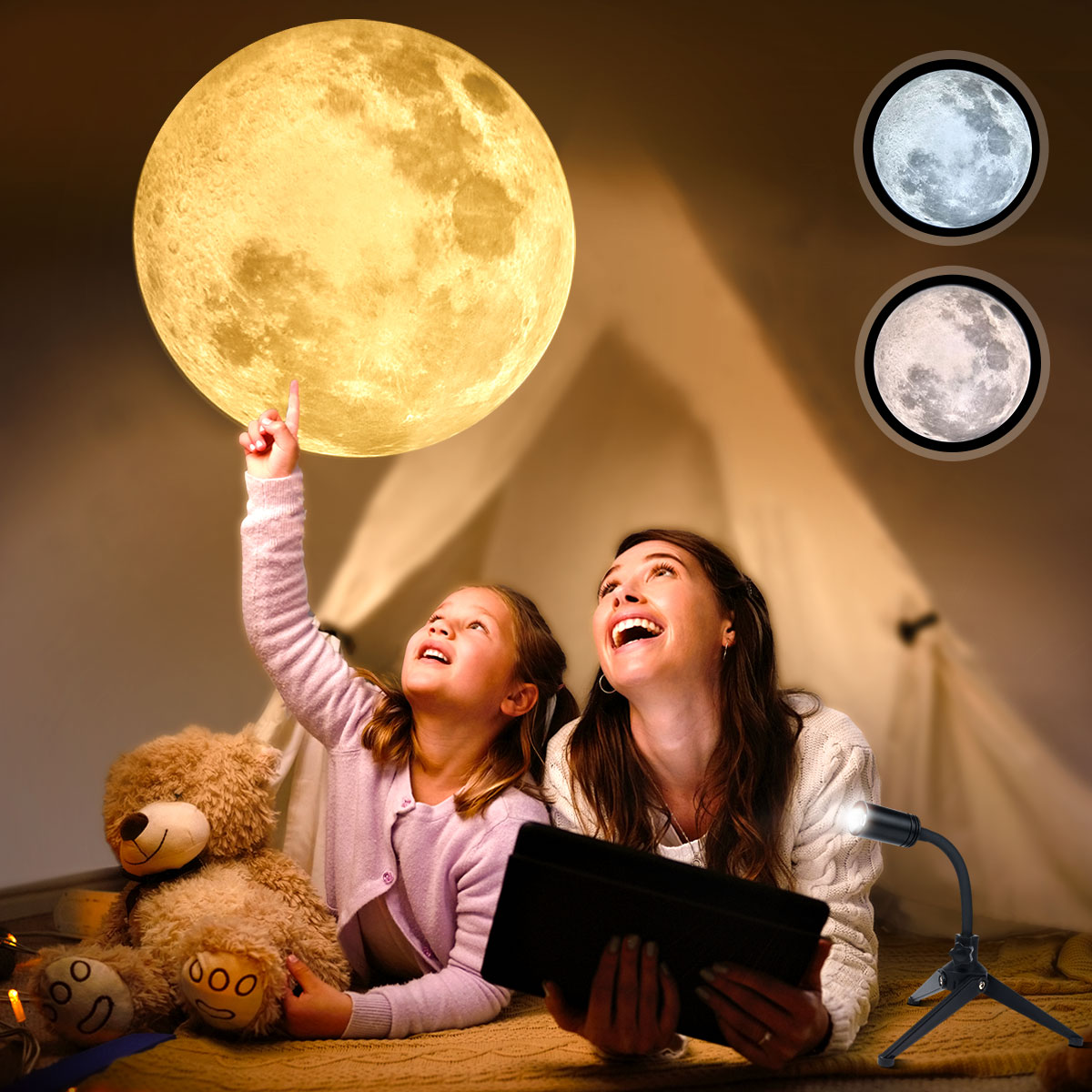 Moon　Projector　Gifts　Lights,　for　for　Lamp　Modes,　Three　Lovers　Brightness　Projection　Moon　Moon　Kids,　No-Fade　360°　Adults,　-HD　Adjustable　Projector　with　bedroom　Moon　Tanbaby　Light　Moon　Galaxy　Light