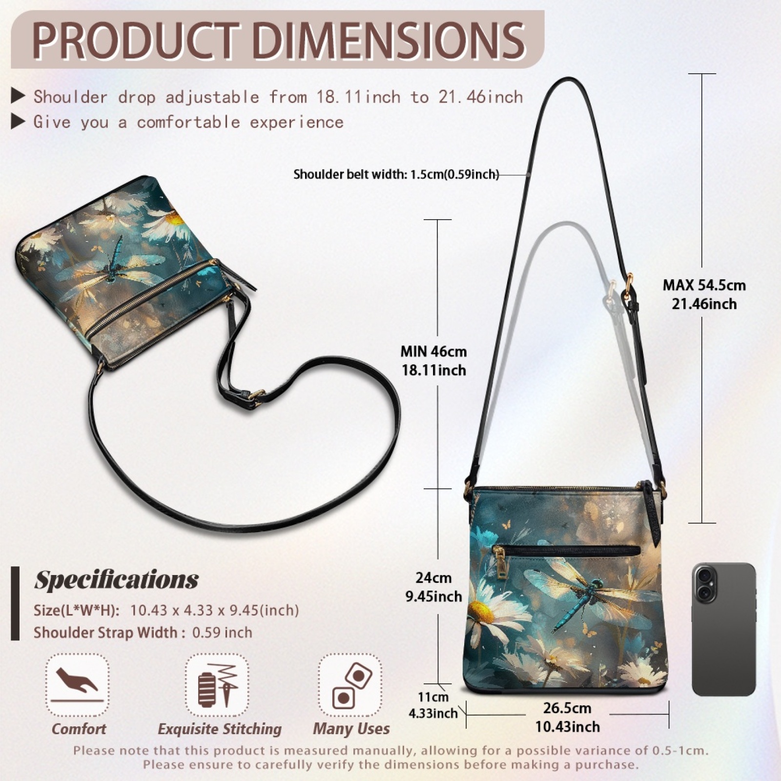 LedBack Dragonfly Print Leather Crossbody Hobo Purses for Women, Ladies Shoulder Bags Handbags Sling Messenger Bag Satchel Purse Shoulder Handbag, Blue
