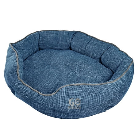 GOBUDDY Round Pet Bed For Cats & Dogs - Ultra Soft & Comfortable Cuddler Pet Bed - Reversible Removable Linen Cushion Prevents Overheating - Improves Sleep For Small, Medium & Large (Best Small Dog Beds)