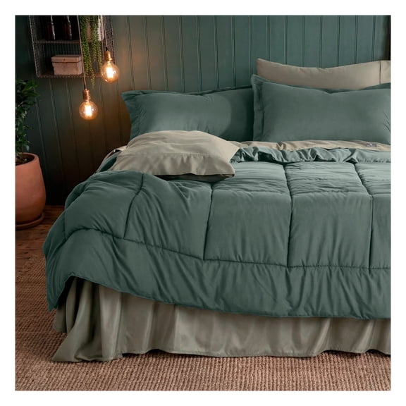 Set Edredón King Size con Funda De Almohada y Sábanas 7 Pzas Real Textil Oliva - Militar