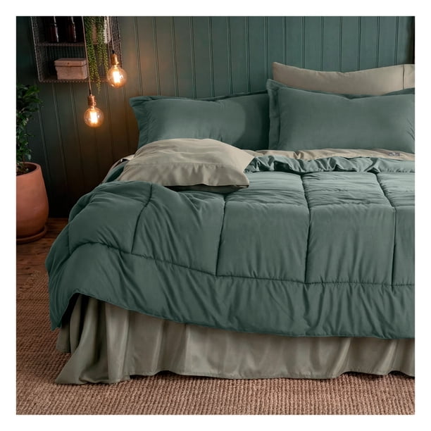 Set Edredón Individual con Funda De Almohada y Sábanas 7 Pzas Real Textil Oliva - Militar