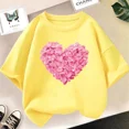thumbnail image 3 of Camiseta de algodón con estampado de flores y corazones rosas para niñas y niños, bonita camiseta informal, regalo para niñas, ropa de verano para bebés con estampado floral, 3 of 5