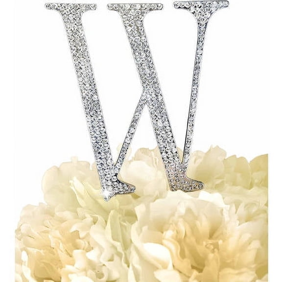 Unik Occasions Collection Rhinestone Wedding Cake Topper, Silver