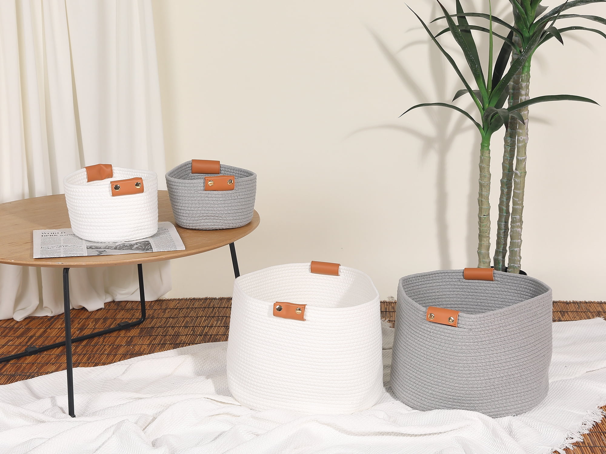 Unique Bargains 1 PC Woven Storage Basket Shelf Closet Storage Bin for Home Decor White L