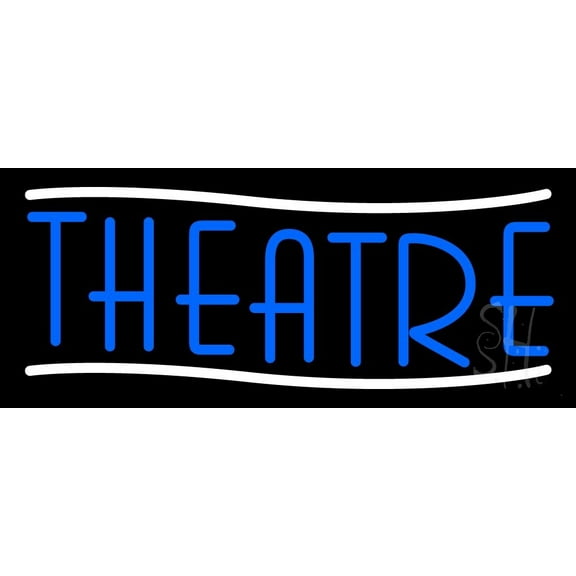 Blue Theatre LED Neon Sign 10" Tall x 24" Wide - inches Black Square Cut Acrylic Backing, with Dimmer - Premium built indoor Sign for Theater.