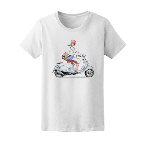 Girl Riding Scooter With Her Dog Tee Women's -Image by Shutterstock