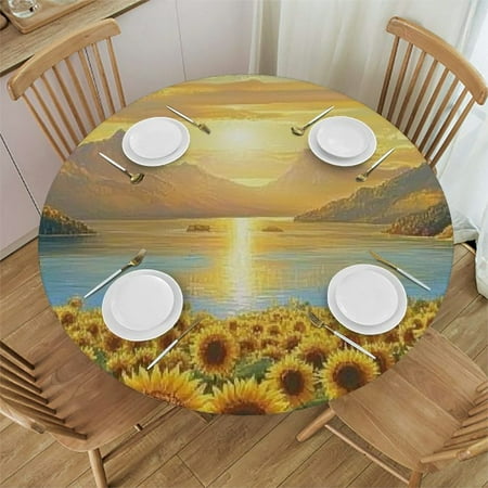 

Palnkart Sunflower Round Tablecloth Stain-Resistant Washable Table Cover for Home Kitchen Parties Holiday Dinner Indoor Outdoor Restaurant Wedding 54 -58
