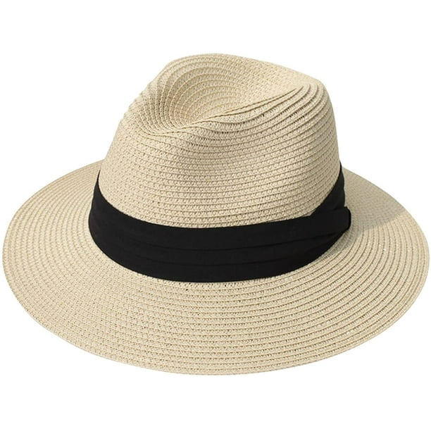 Sun Hats for Women Summer Wide Brim UV UPF 50+ Panama Fedora Foldable  Packable Straw Beach Hat 