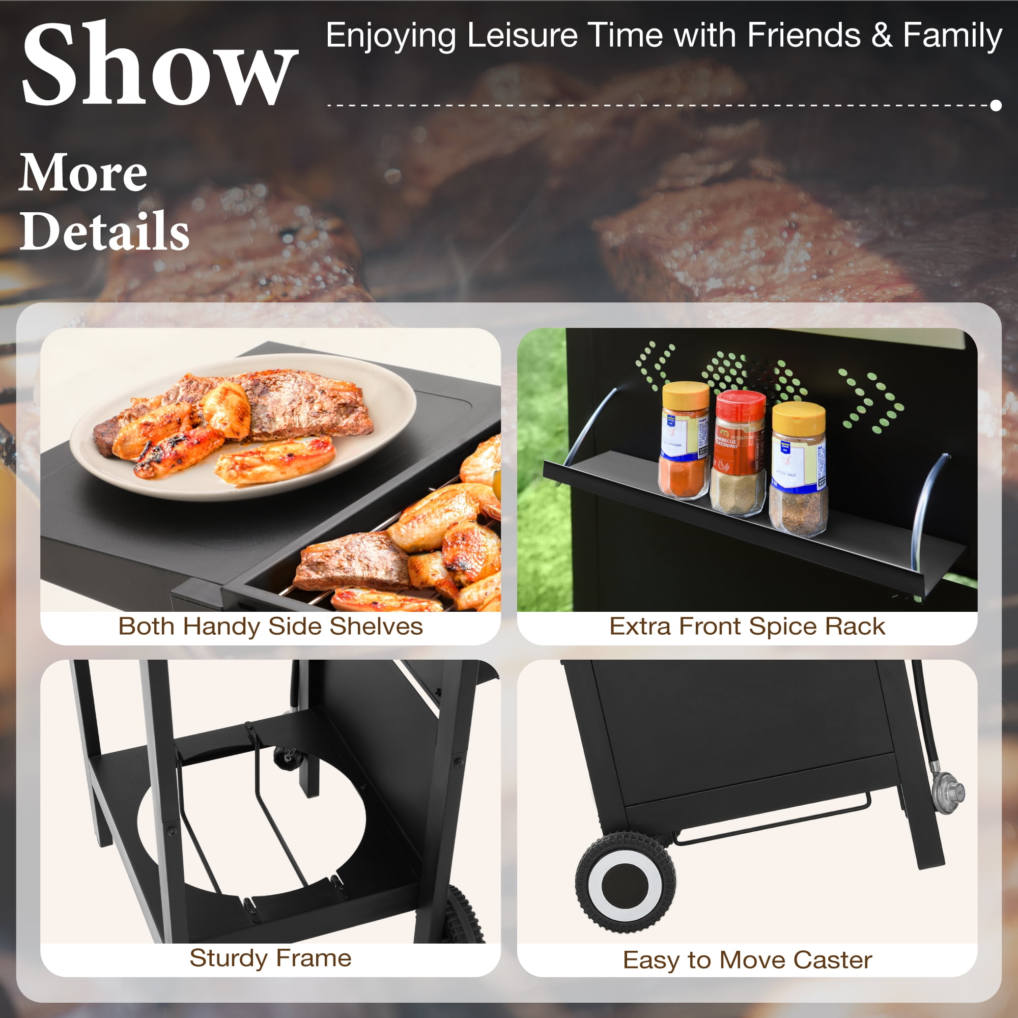 PHI VILLA 2-Burner Propane Grill and Griddle Cooking Station with Side Shelves Black