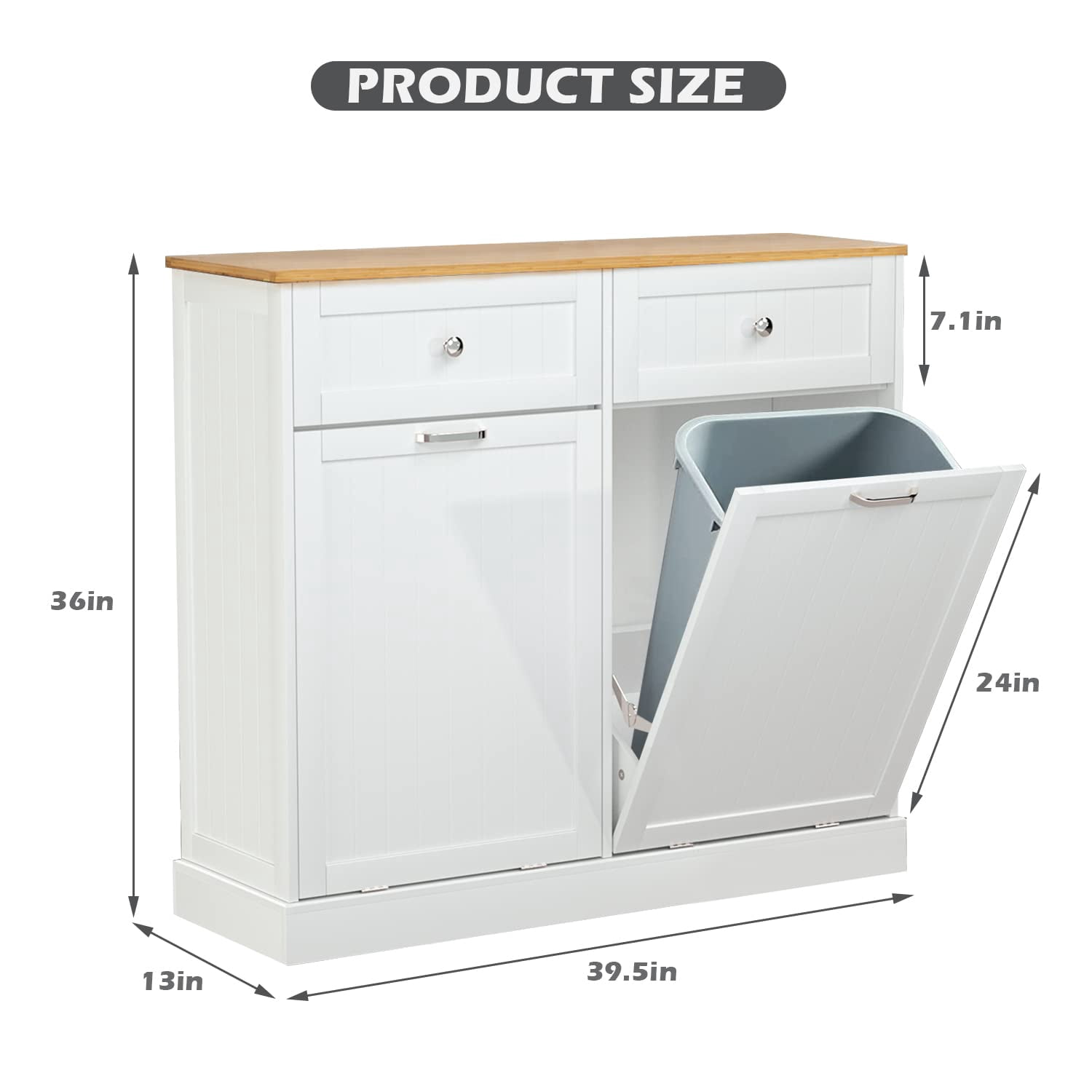 GAZHOME Kitchen Trash Can Cabinet, Double Tilt Out 20 Gallon Garbage Cans Cabinet, White