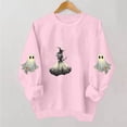 thumbnail image 4 of Mifsaly Womens Vintage Magic Witch Graphic Crewneck Sweatshirt Elegant Spooky Star Print Long Sleeve Pullover Cozy Fleece Top for Autumn Halloween Party Novelty Costume Pink,M, 4 of 5