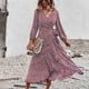 thumbnail image 4 of Vestido largo fluido con estampado de flores LYUMO Cuello en V Mangas Largas Para mujer, 4 of 7