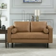 thumbnail image 5 of Modern Leather Loveseat in Black, Loveseat Sofa Couch for Bedroom, Living Room Furniture, Space-Saving 2 Seater Couch for Living Room, Bedroom, Apartment, Small spaces, Tan, 5 of 13