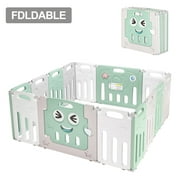 Angle View: Powecrea Fordable Baby 14 Panel Playpen Activity Safety Play Yard Foldable Portable HDPE Indoor Outdoor Playa