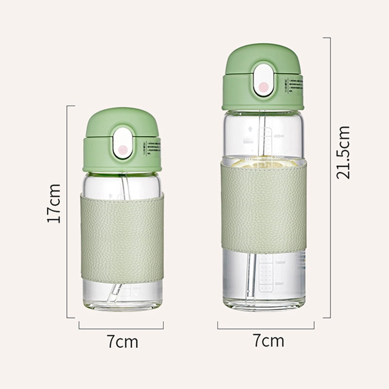 Portable Straw Glass Cup With Scale High Capacity Water Bottle For Boys Girls Leak-proof Wide Mouth For Outdoor Household