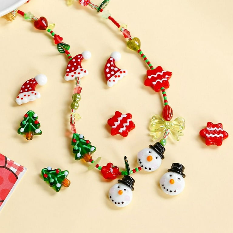 Lincia 12 Pcs Christmas Beadable Pens with 80 Pcs Assorted Colors Beads  Bulk Colorful Bead Pens with Snowman Elk Diamond Wooden Beads for Kids
