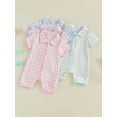thumbnail image 3 of BemeyourBBs Newborn Baby Boy Girl Summer Clothes 0 3 6 Months Plaid Romper One Piece Outfit Short Sleeve Turn-down Collar Zipper Jumpsuits Shorts, 3 of 9