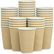 Hopepack 100 Pieces 16 oz Disposable Insulated Corrugated Sleeve Kraft Ripple Wall Paper Coffee Cups for Drink Cafe, Hot Drink Beverage Tea Paper Cups