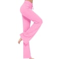 thumbnail image 2 of YFELWZ Womens Casual Pants Elastic Waist Plus Size Yoga Drawstring Elastic High Waist Wide Leg Loose Comfy Trousers Pink M, 2 of 6