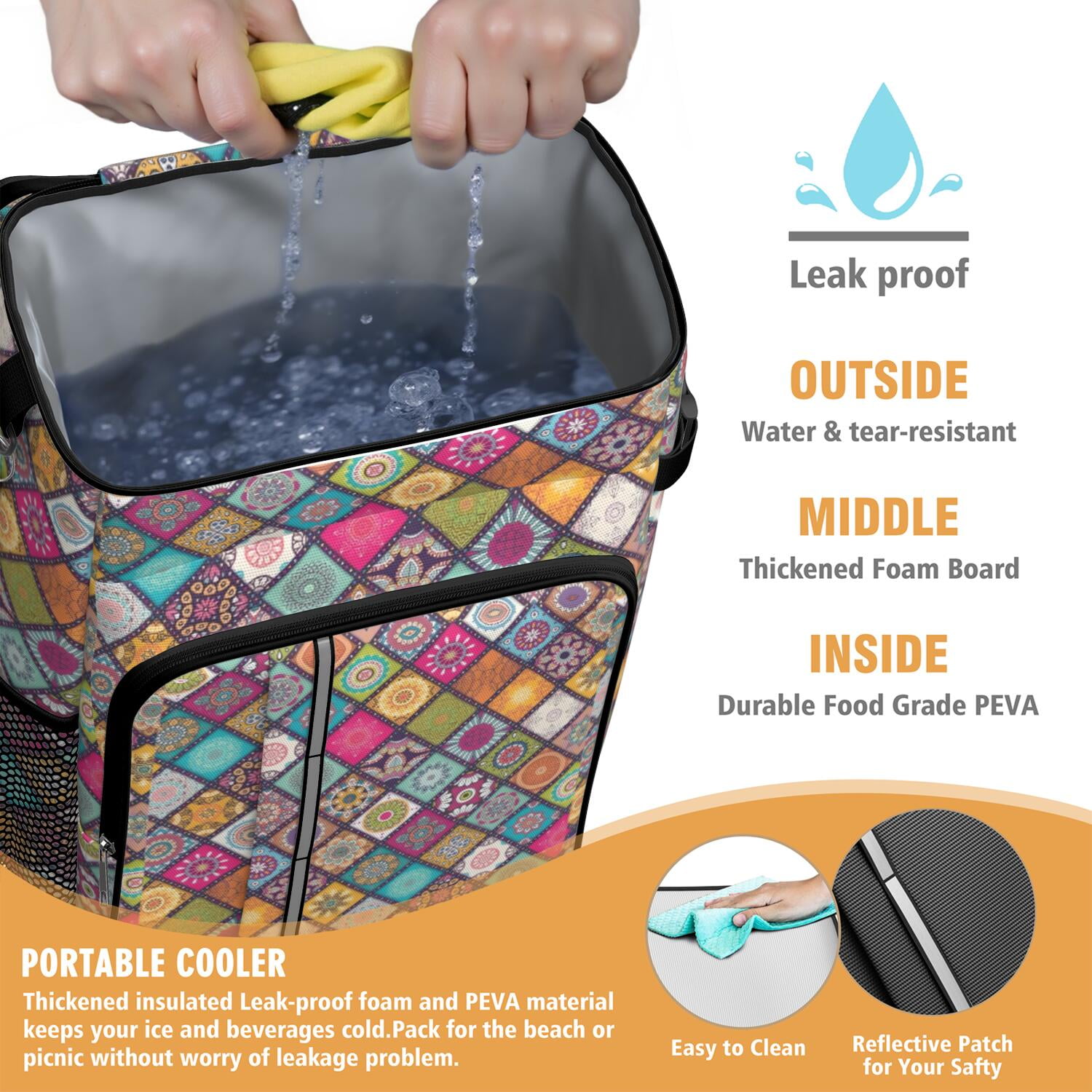 Travel Cooler Bag - Boho Bohemia Flower Camping Beer Cooler Backpack with Bottle Opener- Waterproof Insulated Picnic Backpacks - Cooler Bag for Beach