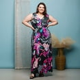 thumbnail image 4 of Plus Size 24Seven Comfort Apparel V-Neck Empire Waist Sleeveless Maxi Dress Color: Coral Multi Size: 1X, 4 of 4