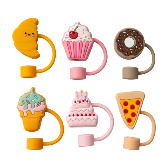 Cook with Color 6-Piece Reusable Silicone Straw Topper Set, Universal Straw Covers for Tumblers, Treats