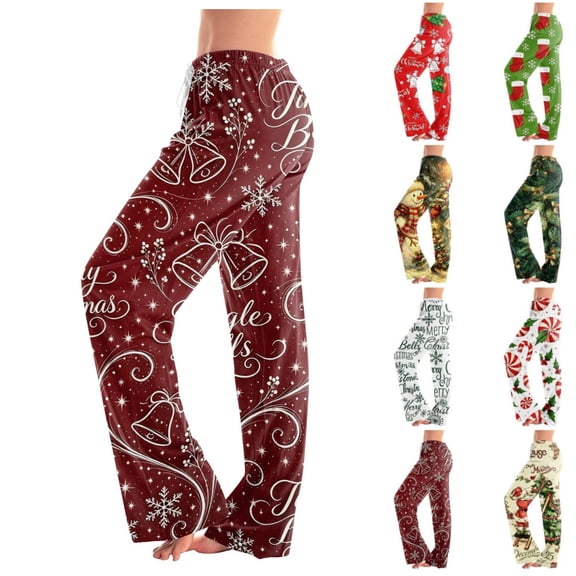 Satingcolo Women's Comfort Christmas Pajama Long Pants Casual Pj Bottoms for Women Drawstring Lounge Pants with Pockets