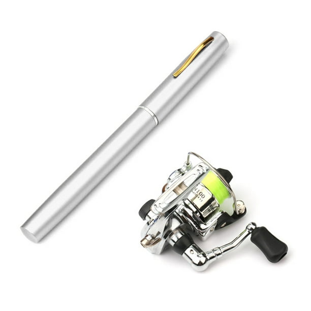 Carevas Pocket Collapsible Fishing Rod Reel Combo Mini Pen Fishing Pole Kit Telescopic Fishing Rod Spinning Reel Combo Kit Silver 1.6m