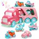 thumbnail image 1 of Juego de juguetes para autos portadores (5 en 1) con luces y sonidos Juguete rosa para niñas y niños pequeños Camión de transporte de doble capa accionado por fricción con vehículos de dibujos animado, 1 of 7