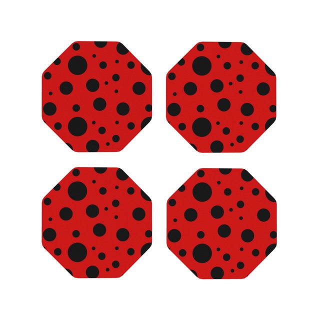 Disketp Ladybug Pattern for Funny Coasters,4 Pcs Leather Coasters with Holder, Perfect Housewarming Hostess Gifts,Protect Furniture from Water Marks Scratch and Damage-Octagon