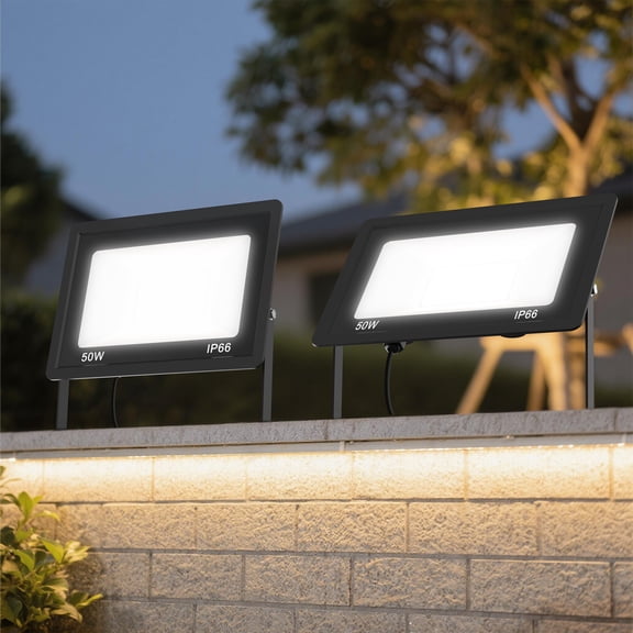 YANSUN 120W Flood Lights Outdoor, 2300lm Bright LED Work Light with Plug, 6000K Daylight White LED Flood Lighting, IP66 Waterproof Security Yard Lights for Yard Garage Stadium 2 Pack