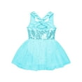 thumbnail image 4 of YONGHS Kids Girls Sequins Ballet Dance Tutu Dress Sleeveless Crisscross Back Skirted Leotard Lake Green 8, 4 of 5