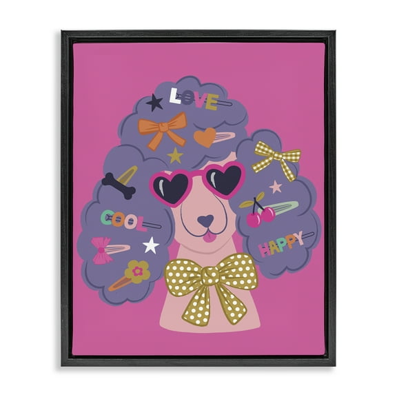 Stupell Industries Poodle with Hair Baubles Animals Painting Black Floater Framed Canvas Art Print Wall Art, 17 x 21