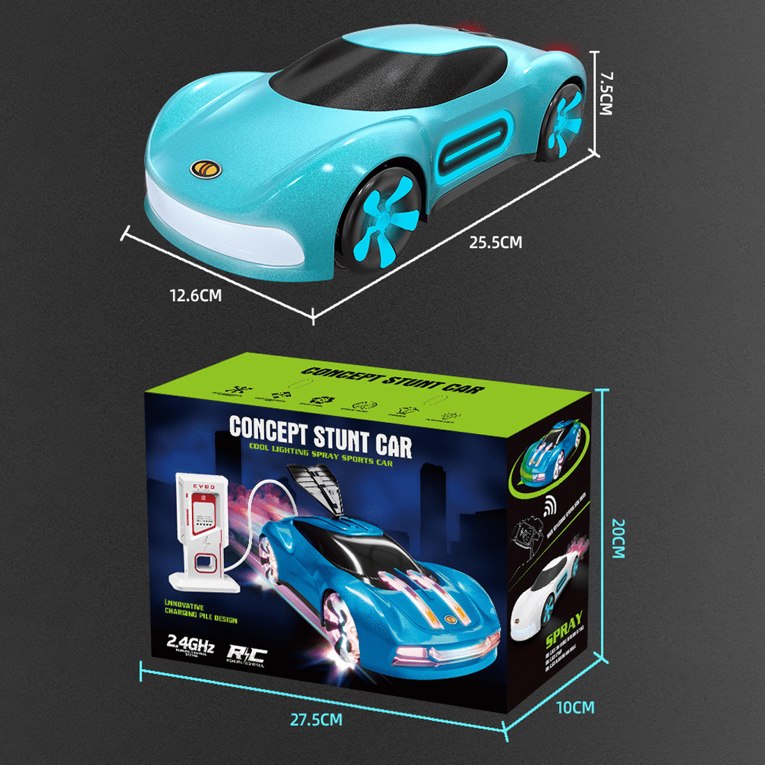 Q206 New Energy Concept RC Car, Smart Spray Light Sports Car Toy with 3.7V 1200mAh Battery, 2.4G Remote Control , Music & LED Effects – For Adults