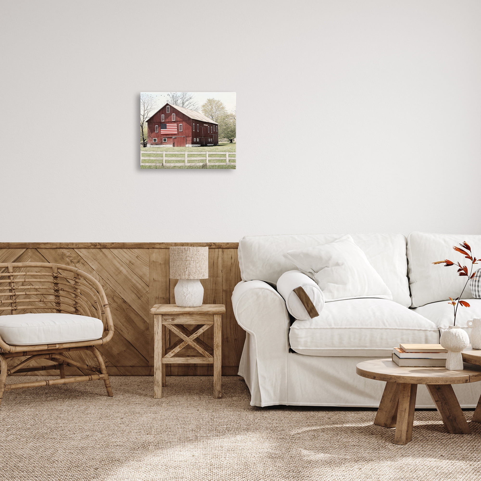 Stupell Industries Patriotic Barn Flag Landscape Painting Gallery Wrapped Canvas Art Print Wall Art, 20 x 16